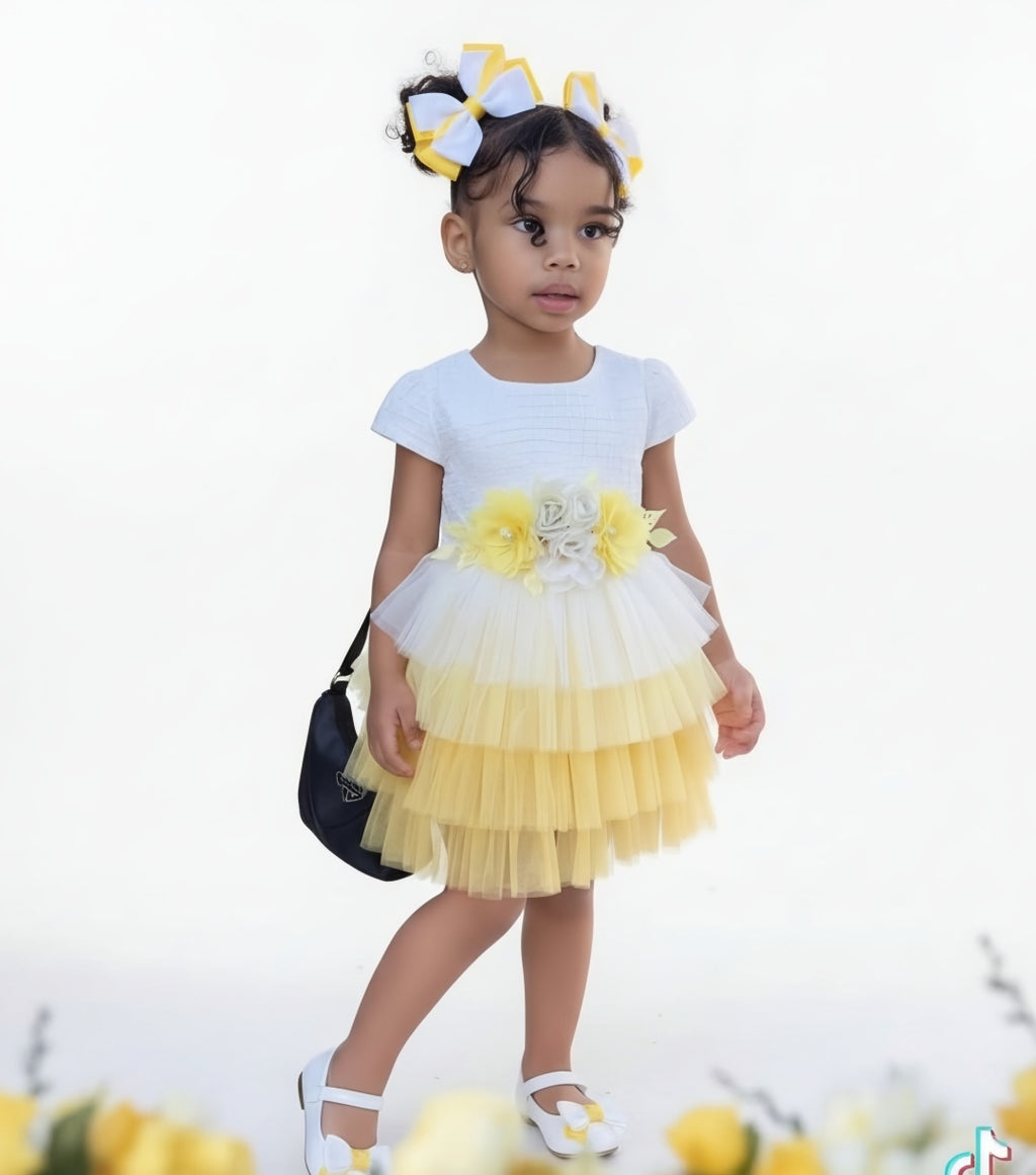 Girls Yellow & White Tulle Party Dress with Matching Bag – Age 2 Years
