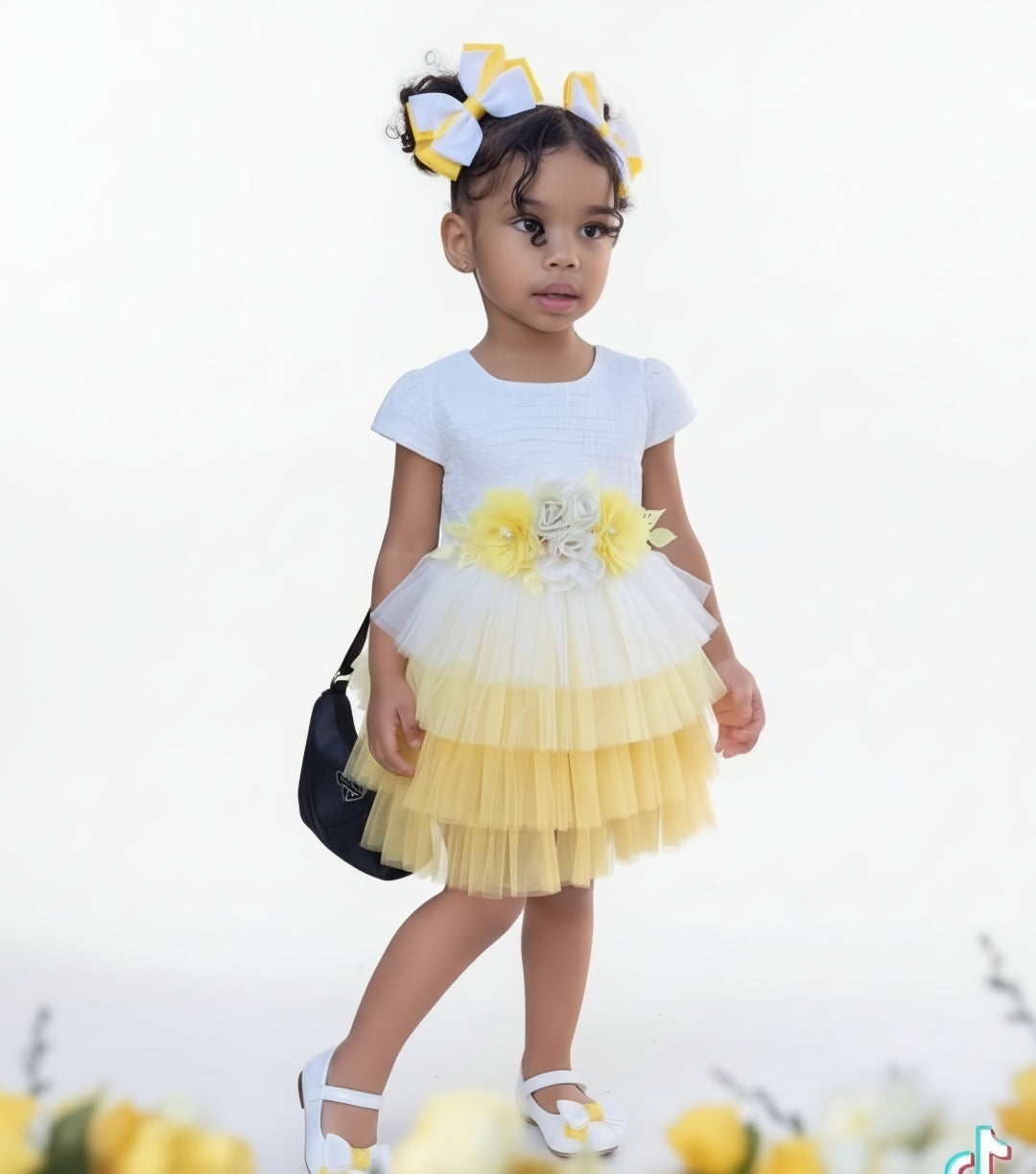Girls Yellow & White Tulle Party Dress with Matching Bag – Age 2 Years