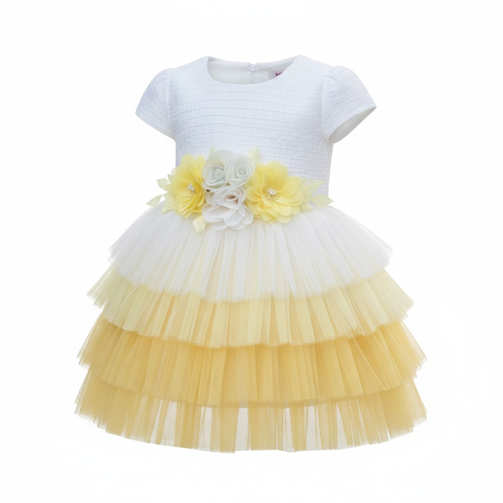 Girls Yellow & White Tulle Party Dress with Matching Bag – Age 2 Years