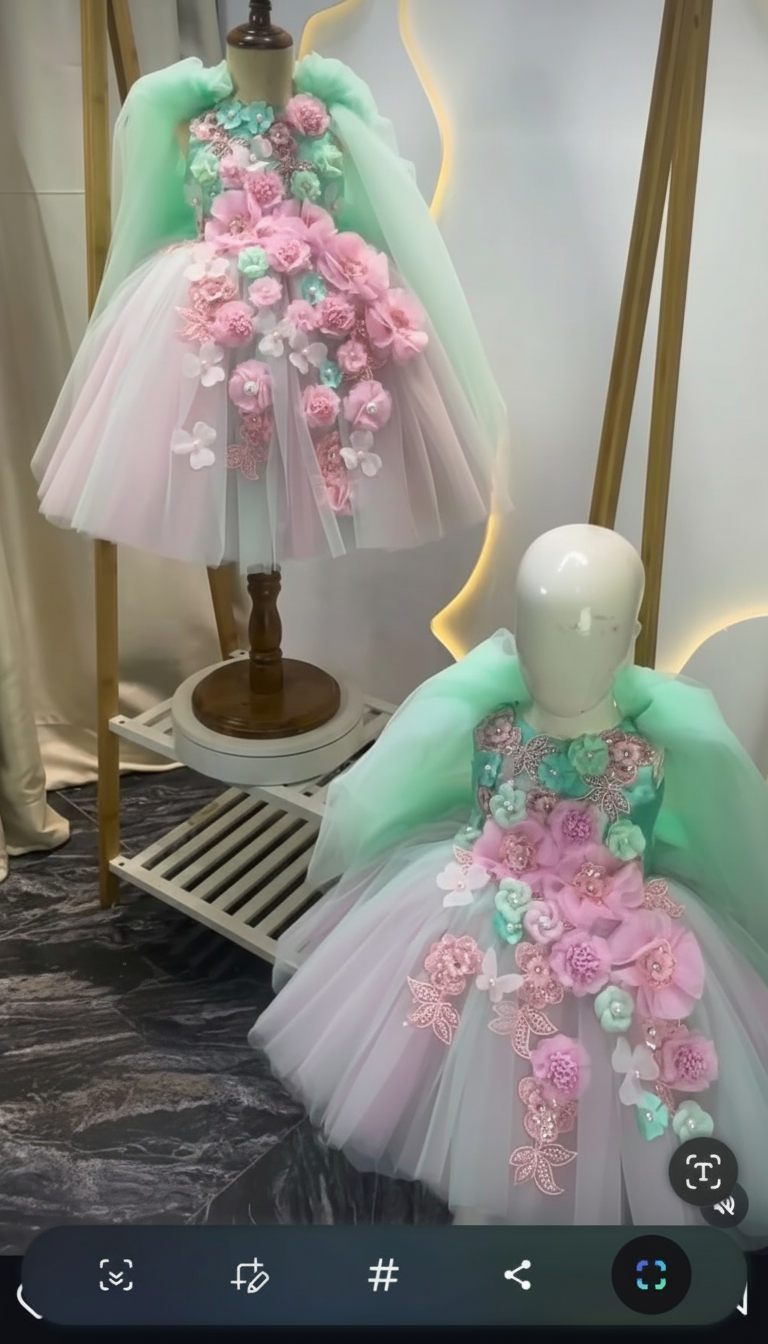 Handmade Mint & Pink Baby Dress | Luxury Girls Party Dress