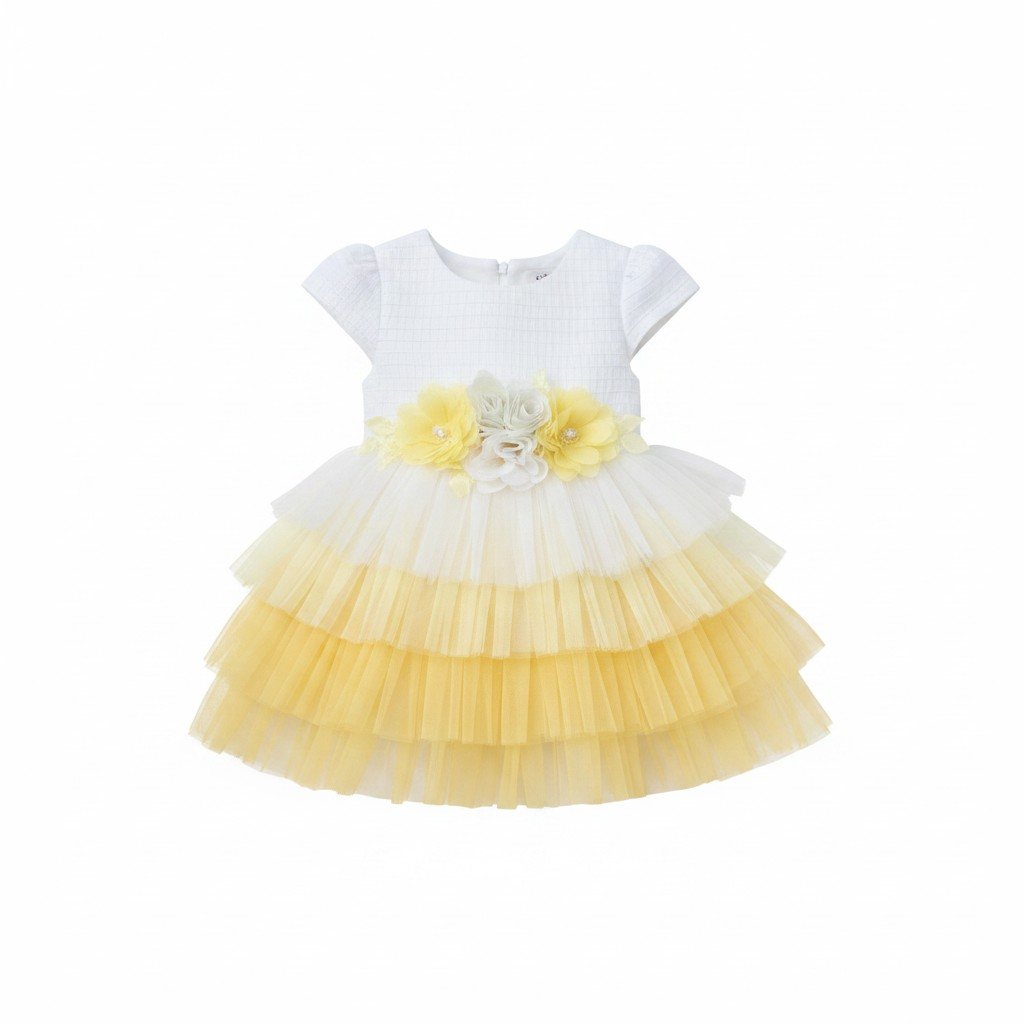 Girls Yellow & White Tulle Party Dress with Matching Bag – Age 2 Years