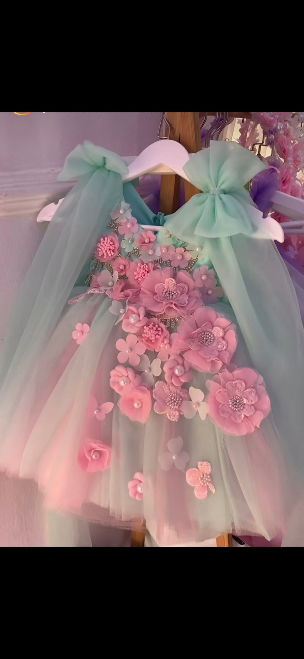 Handmade Mint & Pink Baby Dress | Luxury Girls Party Dress